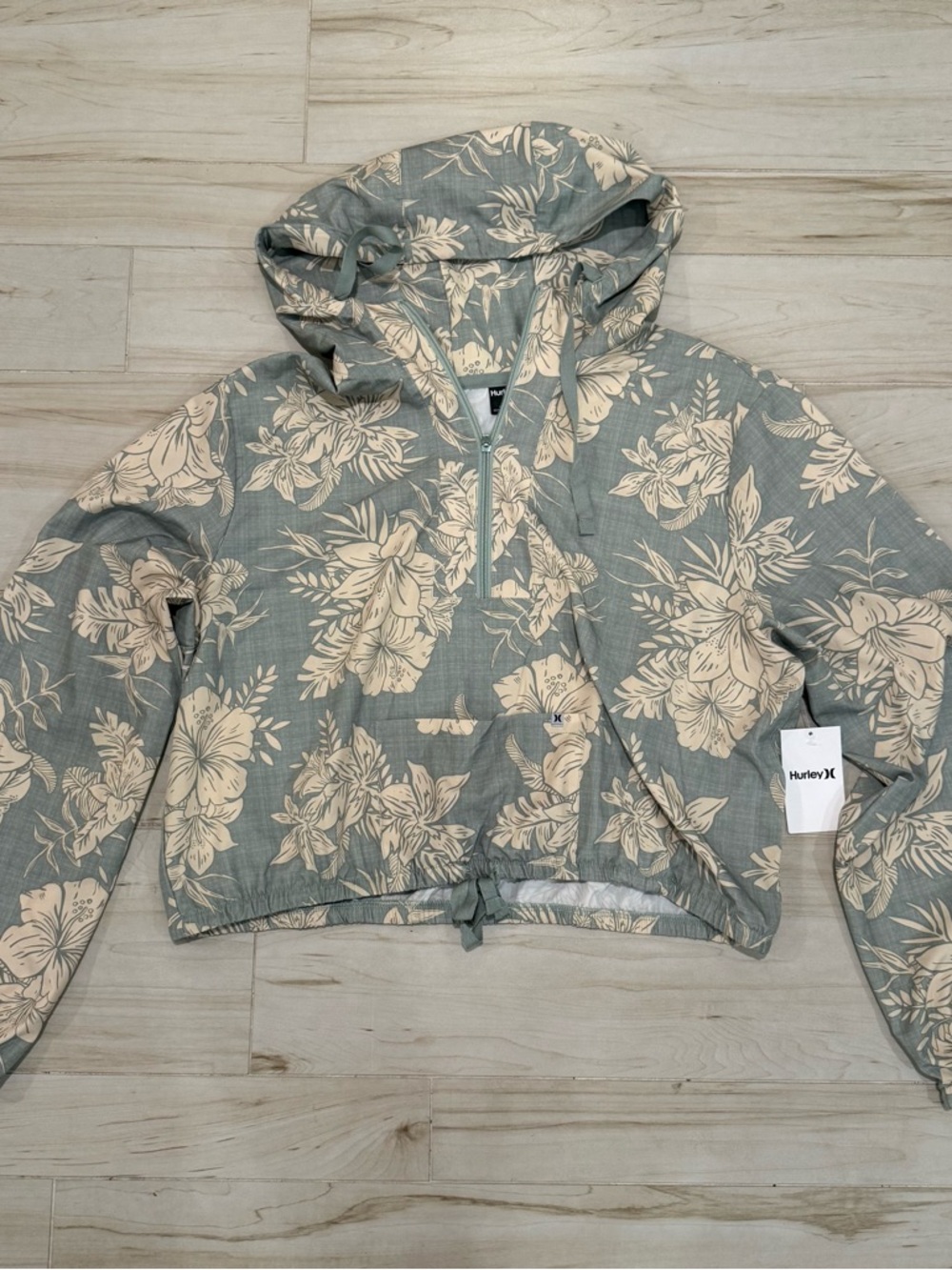 Hurley Teal Tropical Print Quarter Zip Hoodie Pullover Size XL NWT